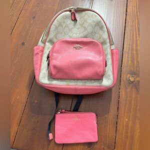 Coach Pink and Tan Women's Backpack with Wallet